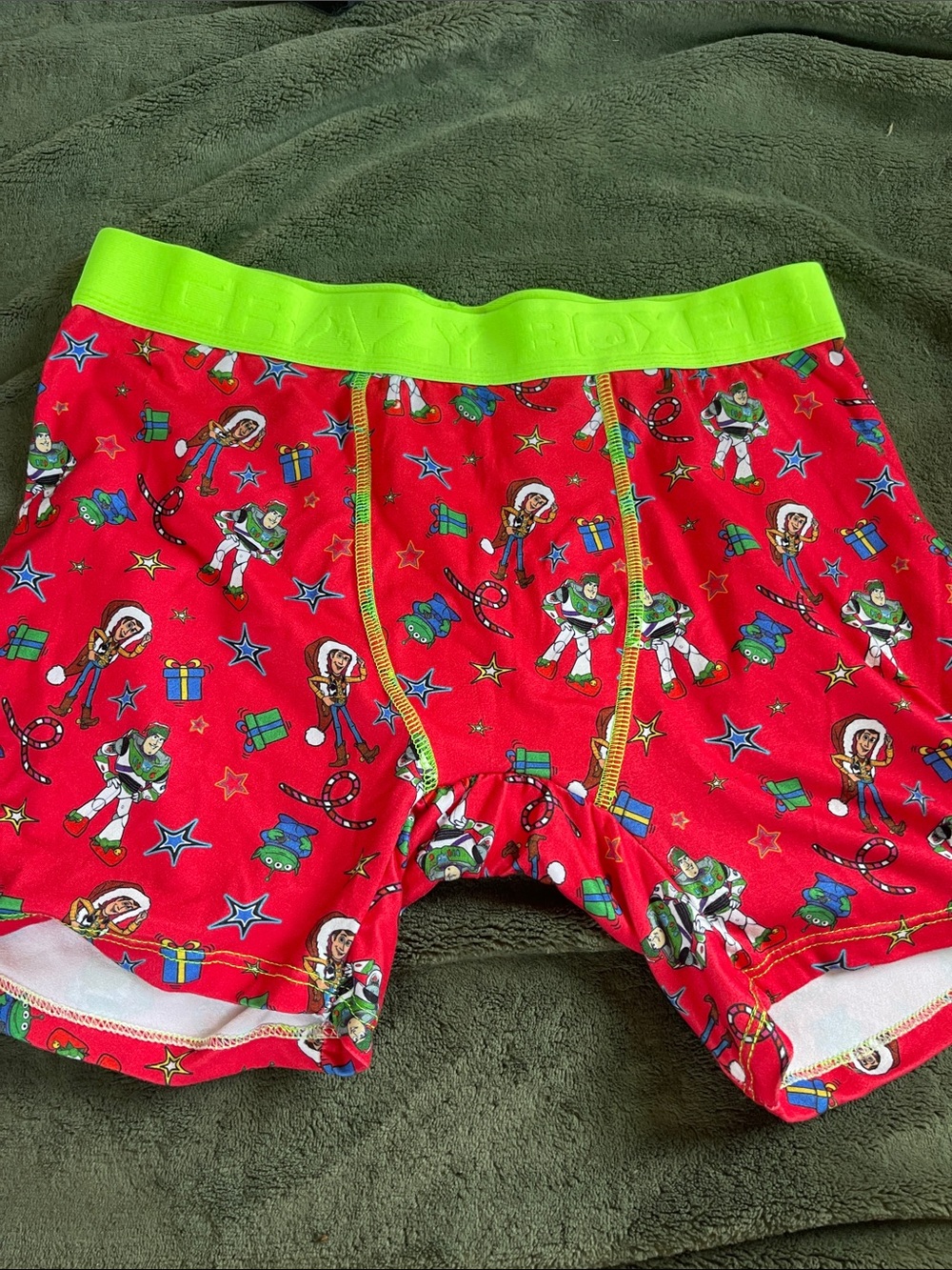 Boys Red Holiday Character Boxer Briefs with Neon Green Waistband